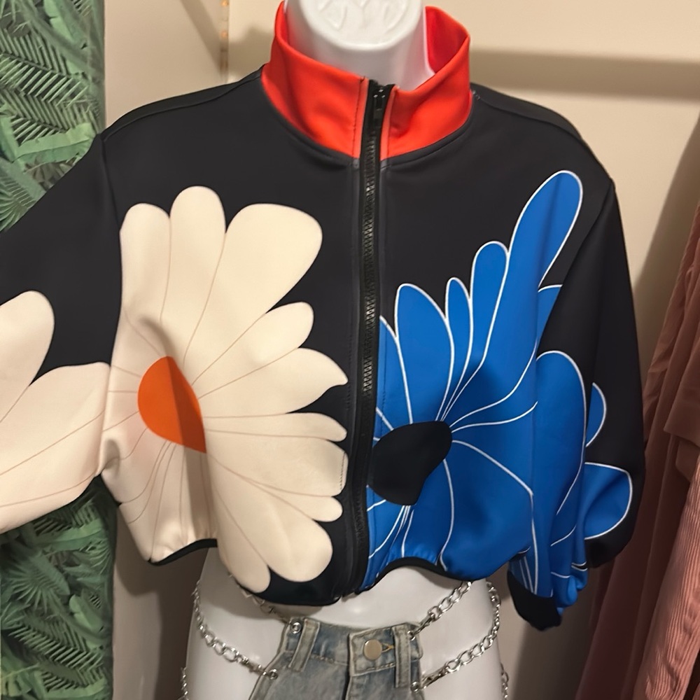 Floral Cropped Jacket with Bold Colors